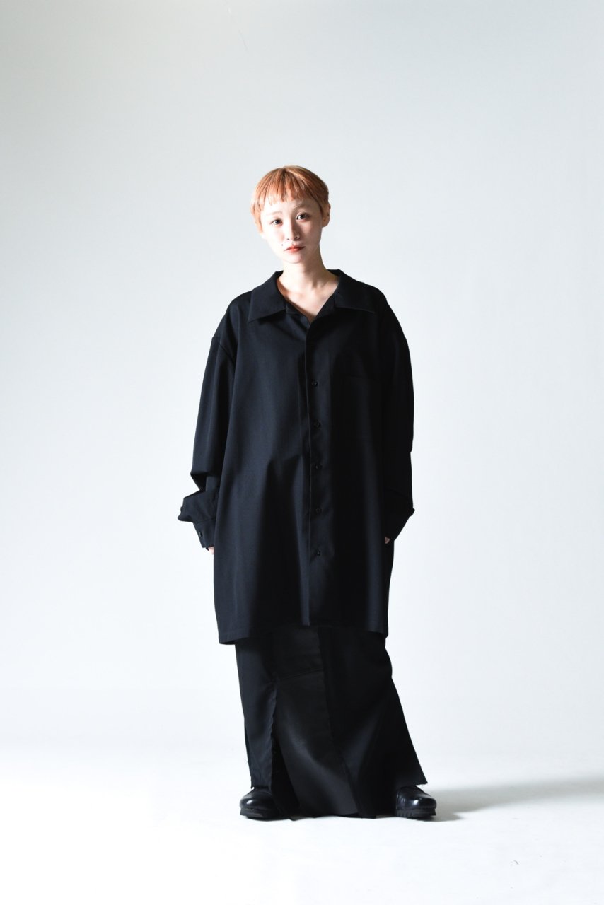 BISHOOL Wool Gabardine Big Shirt black - トップス