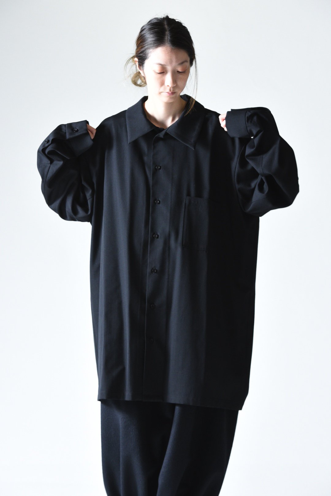 BISHOOL Wool Gabardine Long Shirt black - BISHOOL,Edwina Horl,My