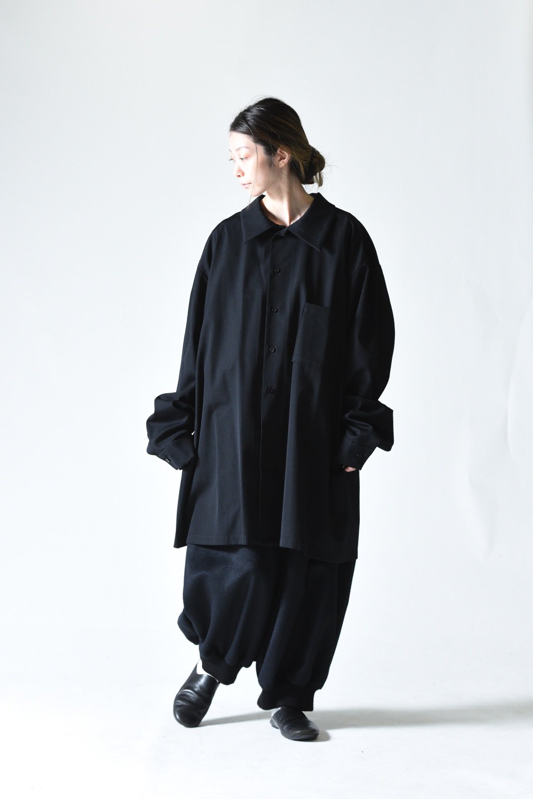 BISHOOL Wool Gabardine Long Shirt black - BISHOOL,Edwina Horl,My