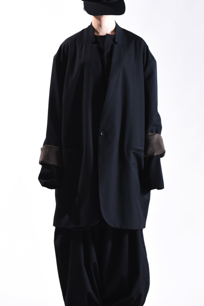 BISHOOL Wool Gabardine 02 Lapel Long Jacket black - BISHOOL,Edwina 