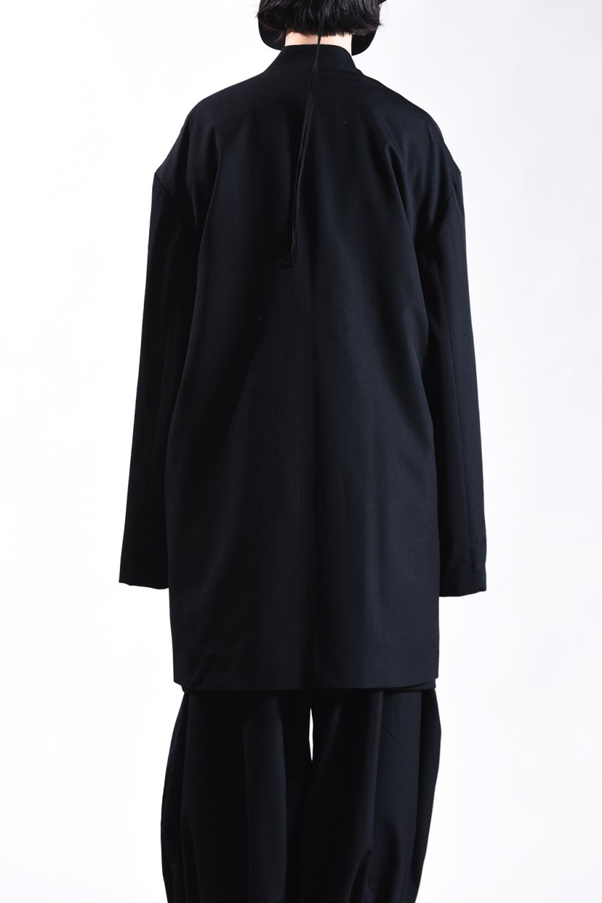 BISHOOL Wool Gabardine 02 Lapel Long Jacket black - BISHOOL 