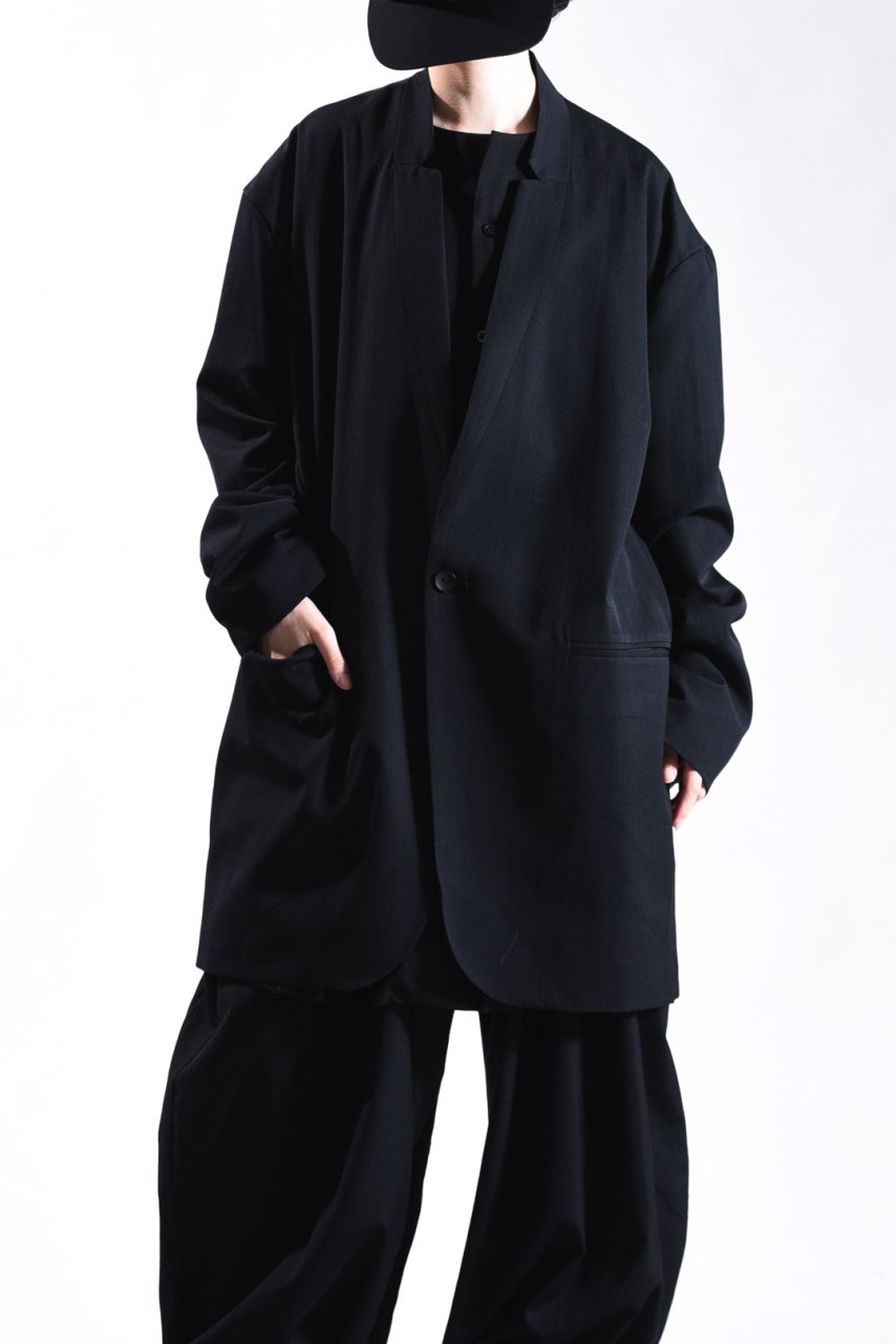 BISHOOL Wool Gabardine 02 Lapel Long Jacket black - BISHOOL,Edwina