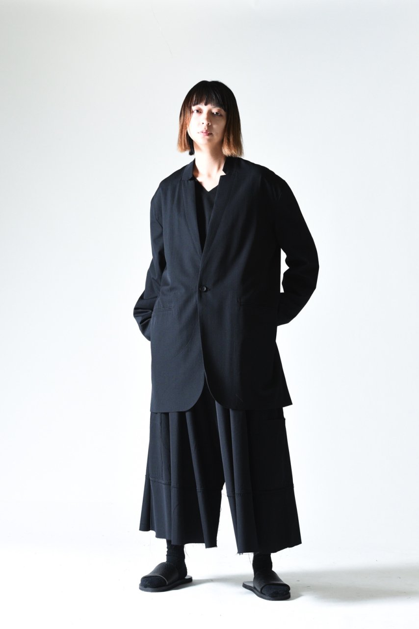 BISHOOL Wool Gabardine 02 Lapel Long Jacket black - BISHOOL,Edwina 