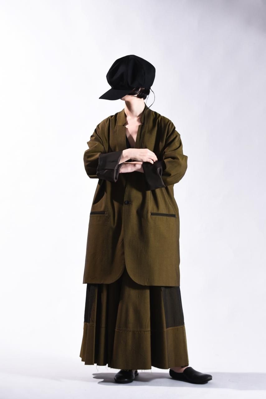 BISHOOL Wool Gabardine 02 Lapel Long Jacket mustard