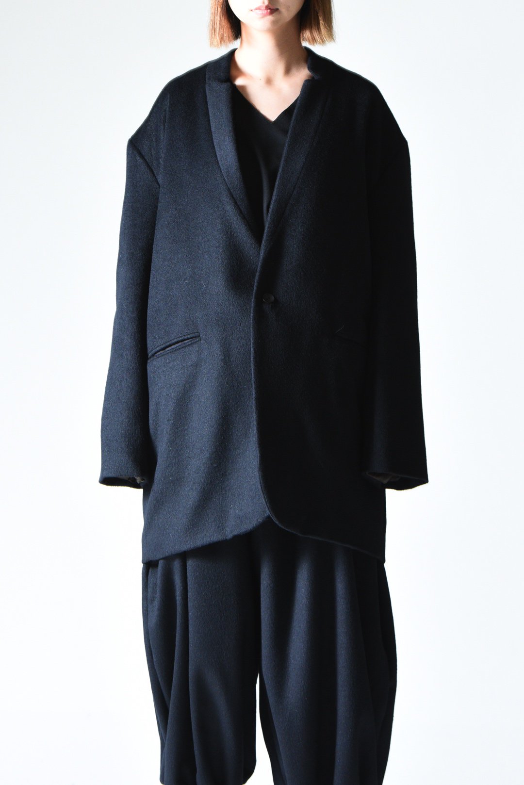 BISHOOL Angora Wool 02 Lapel Long Jacket black - BISHOOL,Edwina 
