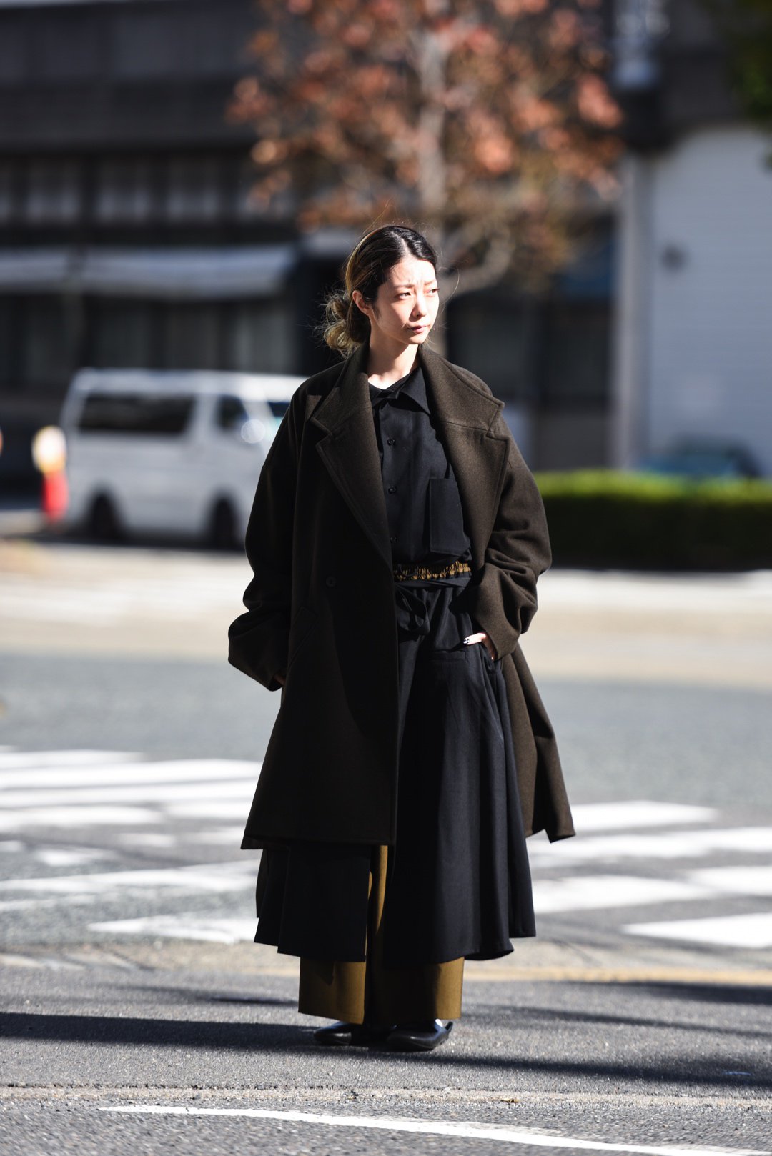 BISHOOL Wool Gabardine Layered 袴 Pants black×mustard - BISHOOL