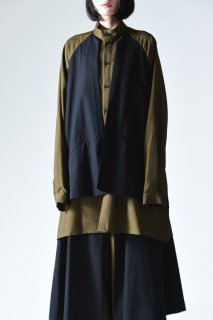 BISHOOL Wool Gabardine Layered Stand Shirt Jacket blackmustard