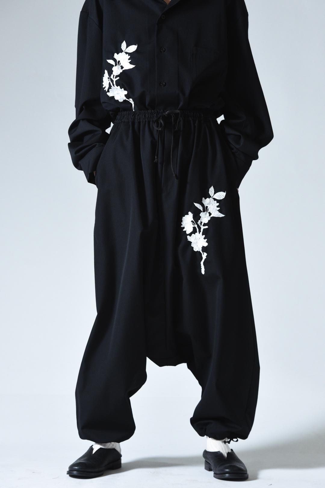 BISHOOL Embroidery Wool Gabardine Sarouel Balloon Pants -白