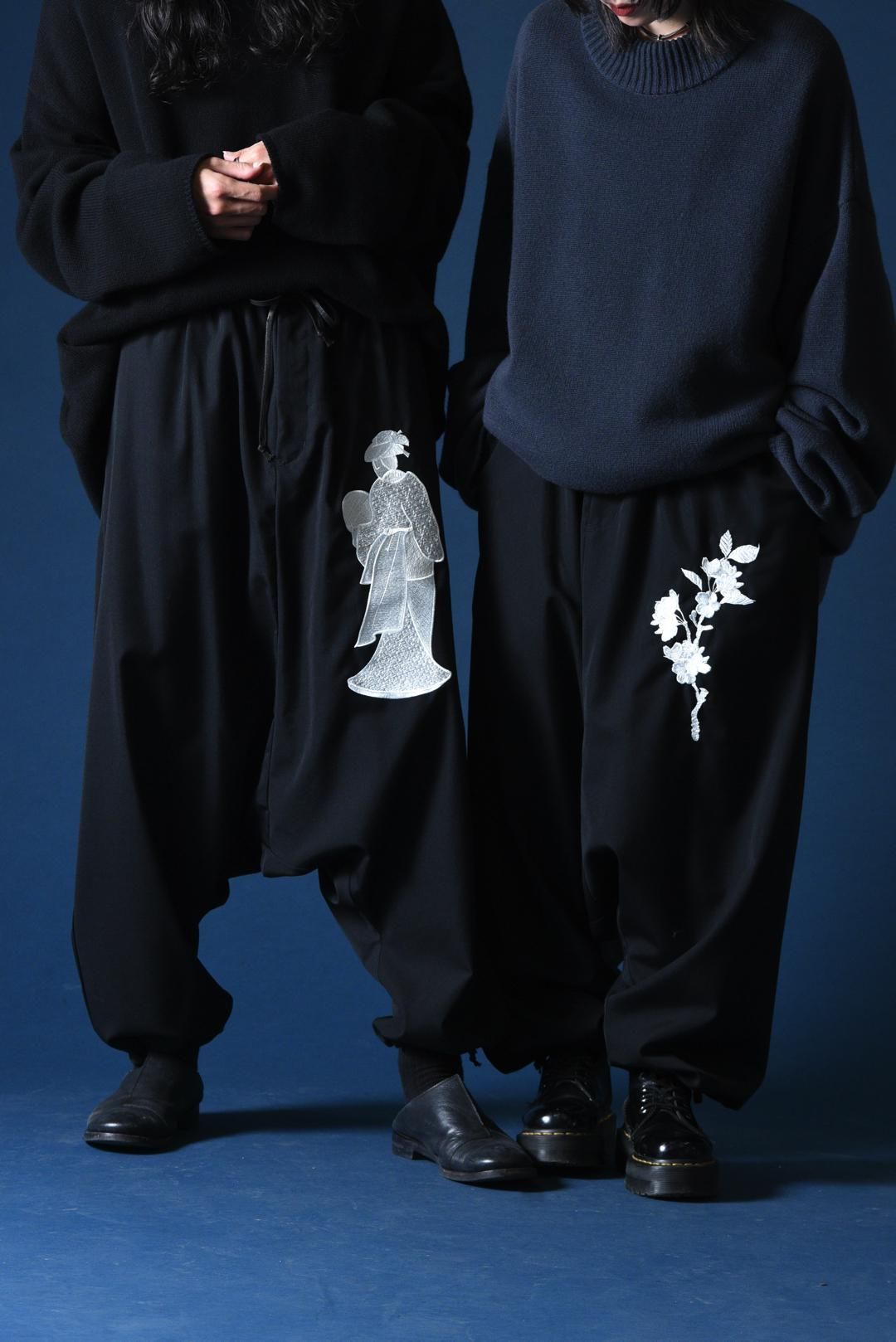BISHOOL Embroidery Wool Gabardine Sarouel Balloon Pants -白