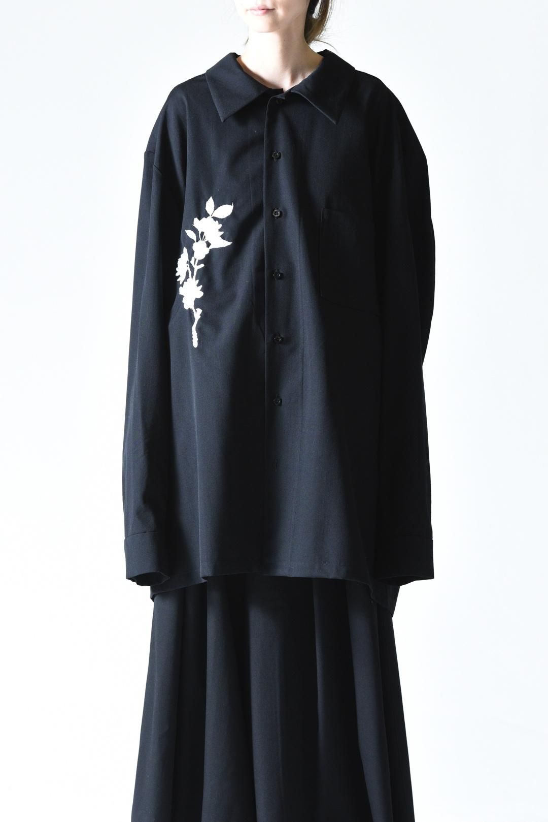 BISHOOL Embroidery Wool Gabardine Long Shirt -白桜