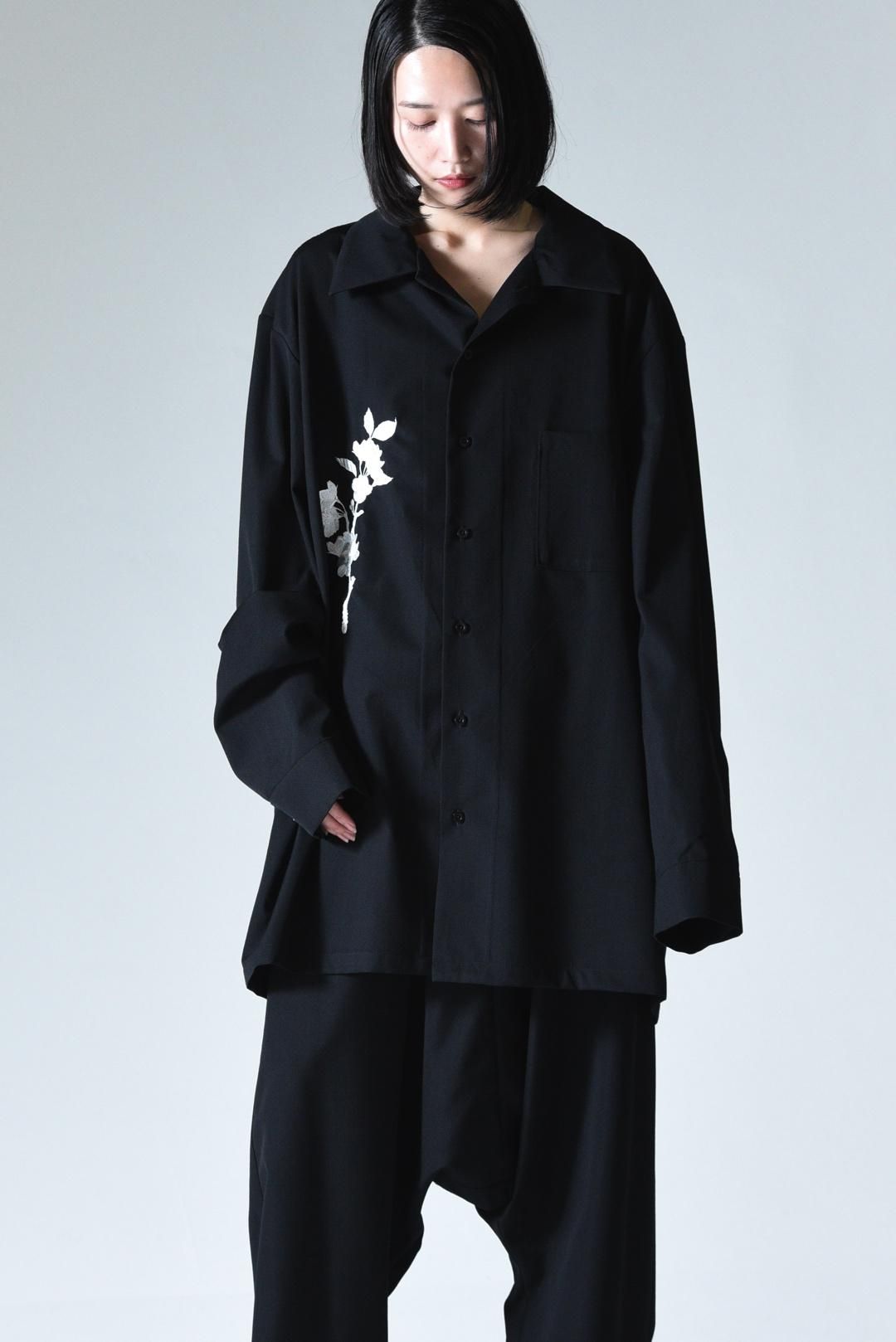 BISHOOL Embroidery Wool Gabardine Long Shirt -白桜 BISHOOL Embroidery Wool Gabardine Long Shirt -白桜