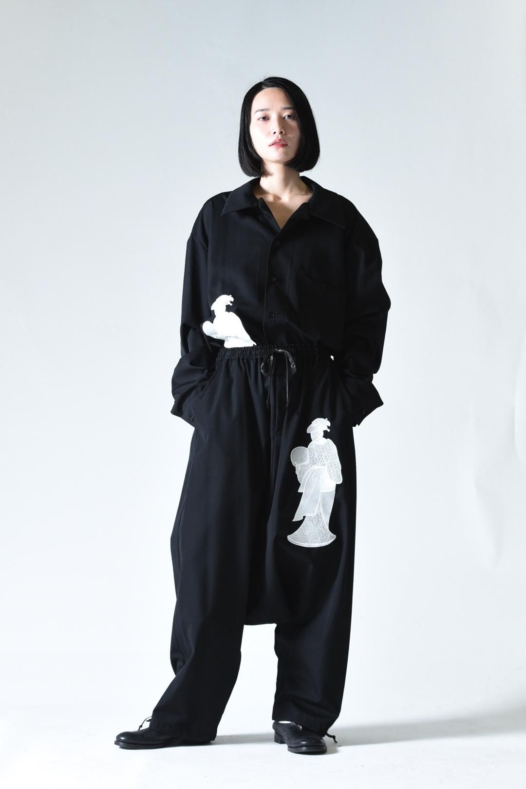 BISHOOL Embroidery Wool Gabardine Sarouel Balloon Pants -着物姿 BISHOOL Embroidery Wool Gabardine Sarouel Balloon Pants -着物姿