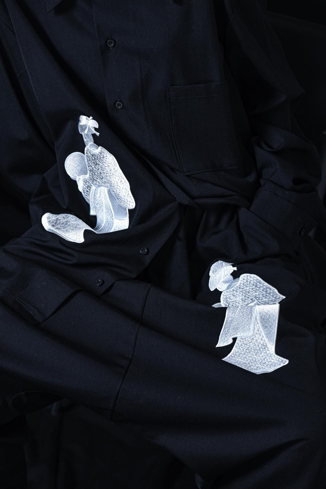 BISHOOL Embroidery Wool Gabardine Long Shirt -着物姿