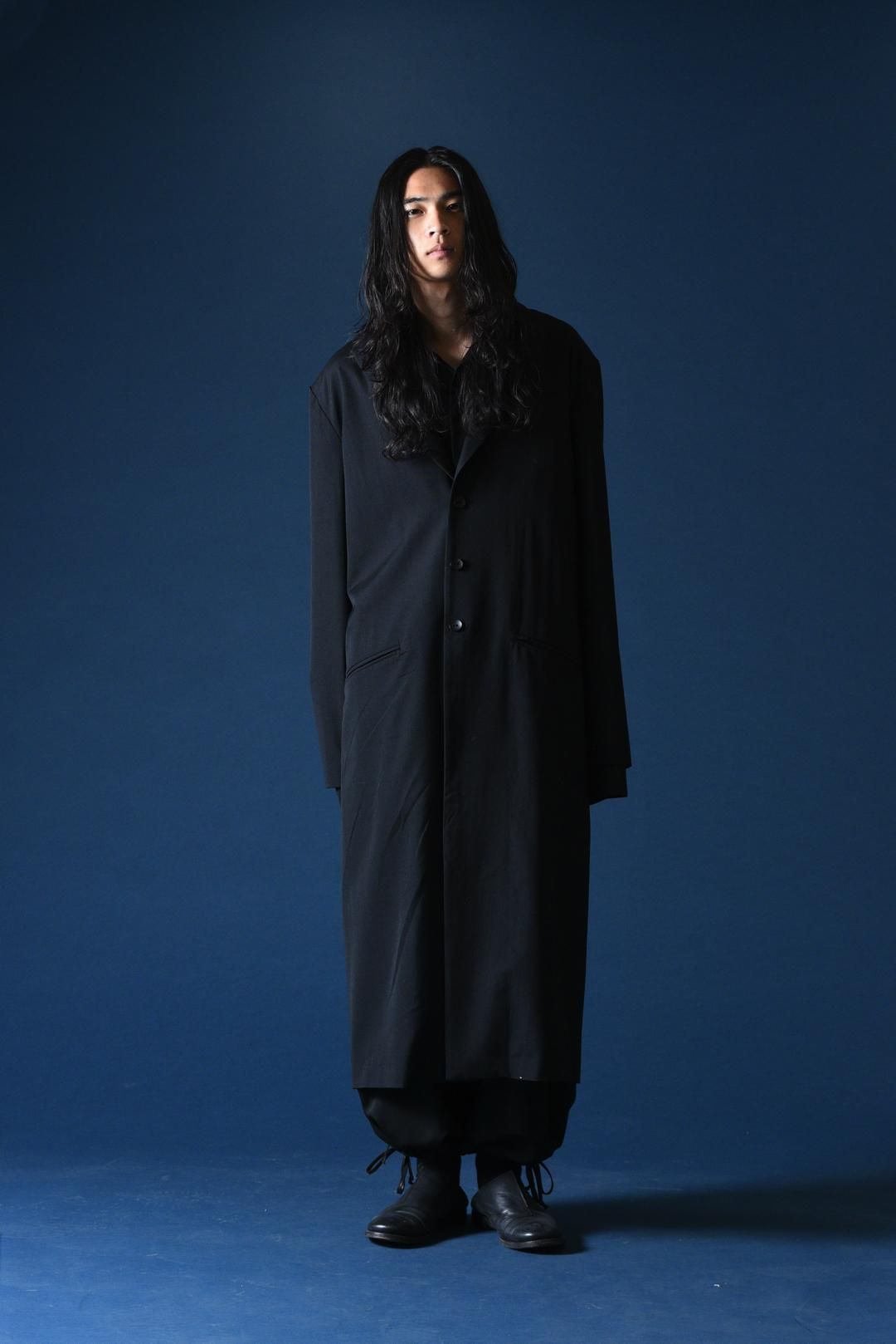 BISHOOL Wool Gabardine Peaked Lapel Long Coat - BISHOOL