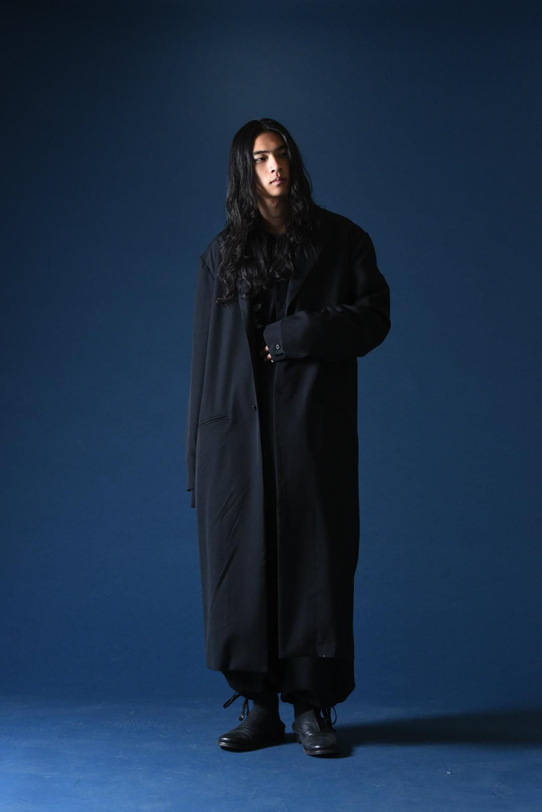 BISHOOL Wool Gabardine Peaked Lapel Long Coat - BISHOOL