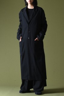 BISHOOL Wool Gabardine Peaked Lapel Long Coat