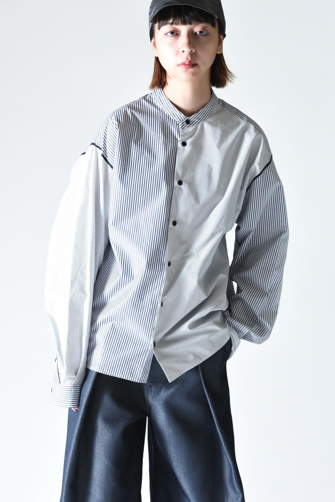 VOAAOV ソフトシーマスタンドカラーシャツ Gray Stripe