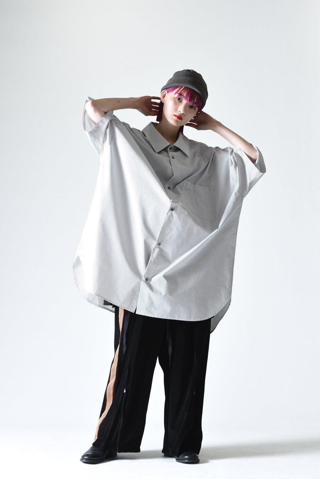 美品 近年モデル◎Y's オーバーサイズボウタイ長袖シャツ ウール パープル COFREX】 配色ボウタイ 長袖 レディースデザインシャツ(S グレー