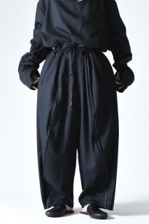 BISHOOL Suit Wool Leather Piping Solid Pants black stripe