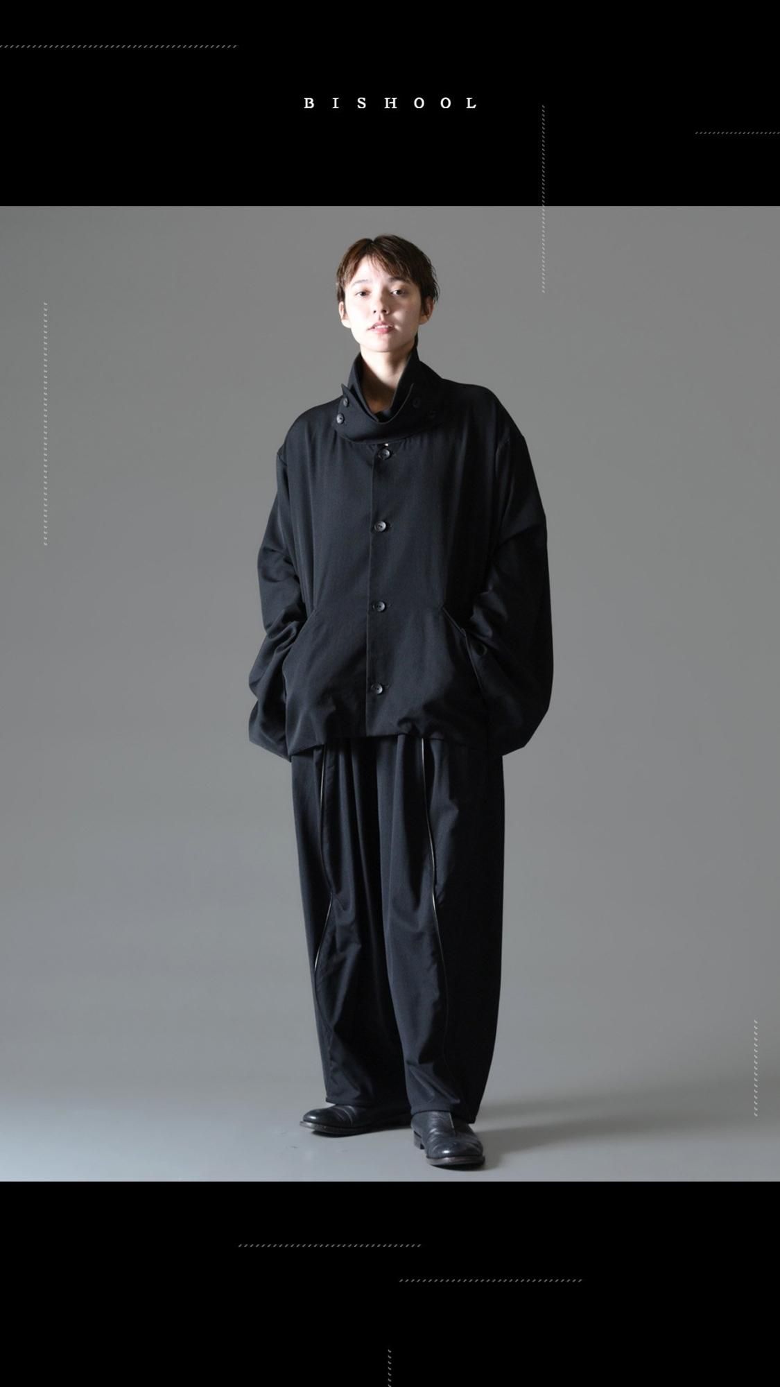 BISHOOL Wool Gabardine Leather Piping Solid Pants - BISHOOL BISHOOL Wool Gabardine Leather Piping Solid Pants - BISHOOL