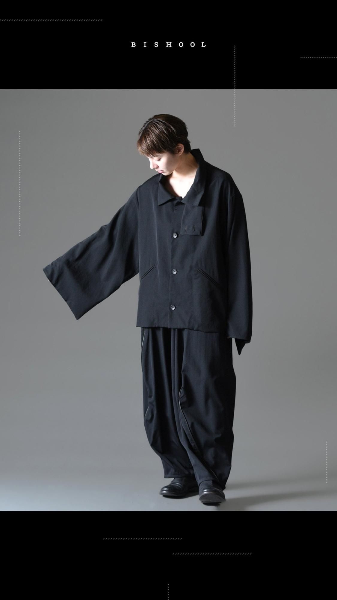BISHOOL Wool Gabardine Leather Piping Solid Pants - BISHOOL BISHOOL Wool Gabardine Leather Piping Solid Pants - BISHOOL