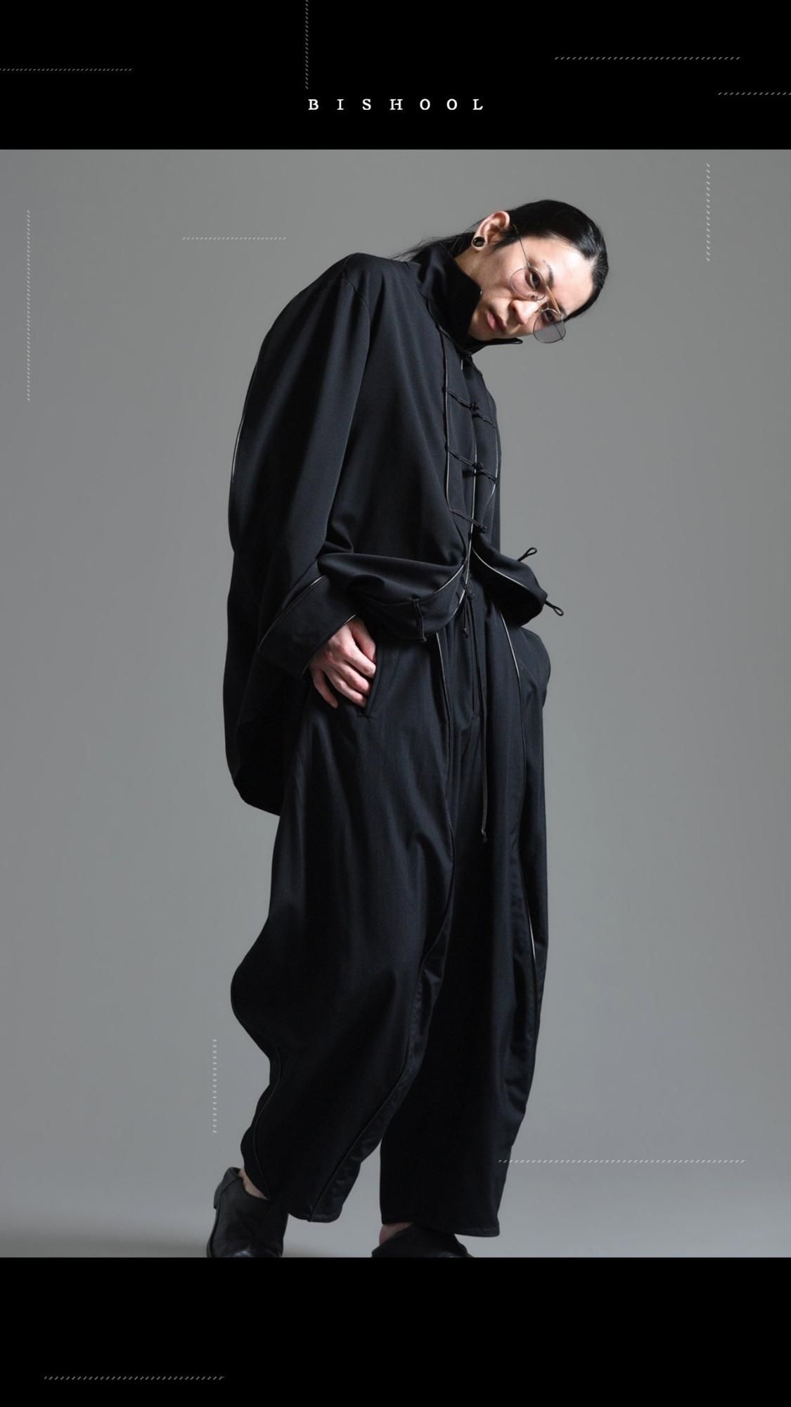 BISHOOL Wool Gabardine Leather Piping Solid Pants - BISHOOL BISHOOL Wool Gabardine Leather Piping Solid Pants - BISHOOL
