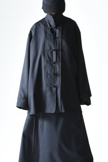 BISHOOL Suit Wool Leather Piping China Jacket black stripe