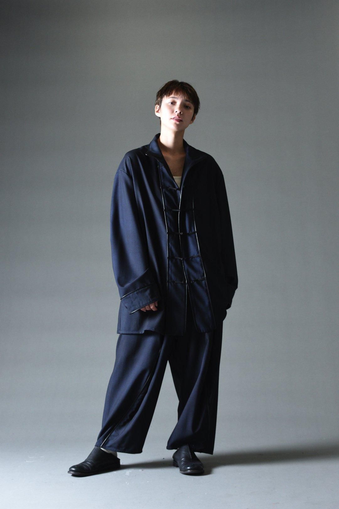 BISHOOL ビッグストール BISHOOL] Wool Gabardine Wrap Big Pullover blue gray BISHOOL