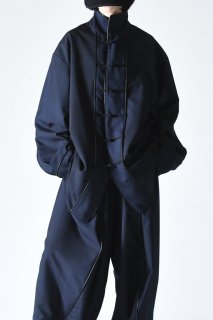 BISHOOL Urban Wool Leather Piping China Jacket black×blue