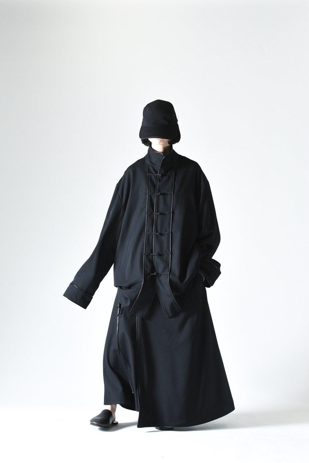 BISHOOL Wool Gabardine Leather Piping China Jacket - BISHOOL