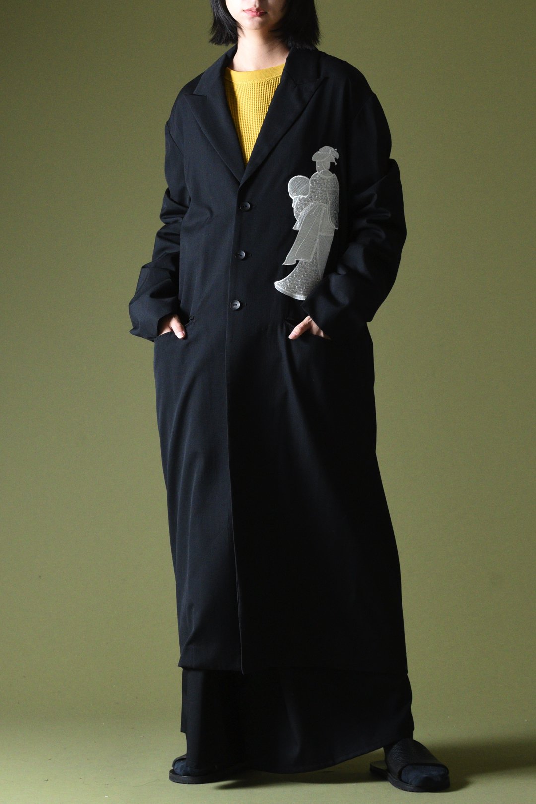 BISHOOL Embroidery Wool Gabardine Peaked Lapel Long Coat -着物姿- - BISHOOL,Edwina  Horl,My Beautiful Landlet,YANTOR等取扱い OVIE STUDIO の通販サイト