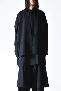 BISHOOL Wool Gabardine Layered Stand Shirt Jacket black