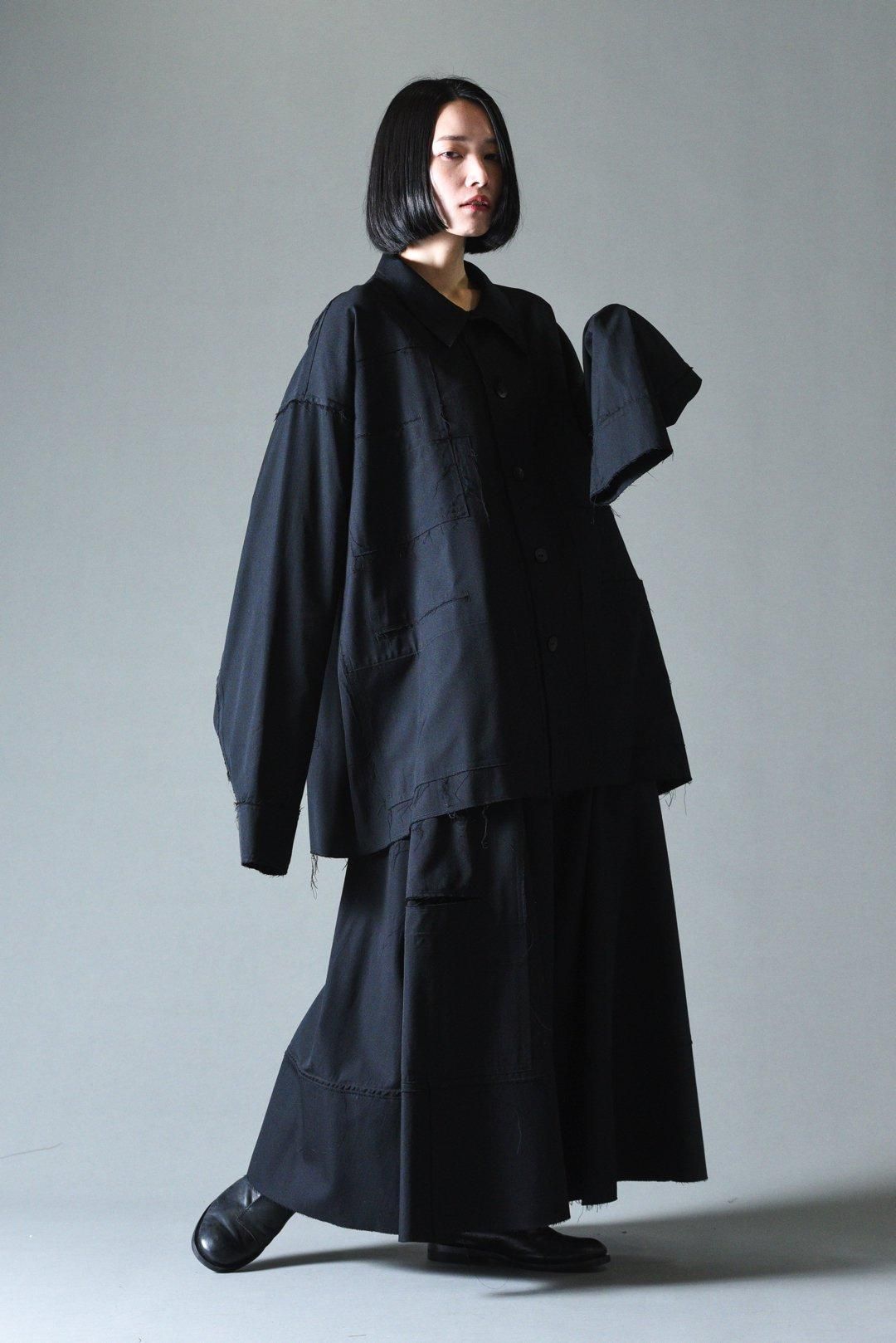 BISHOOL Wool Gabardine Cut Off Jacket with Damage Pocket