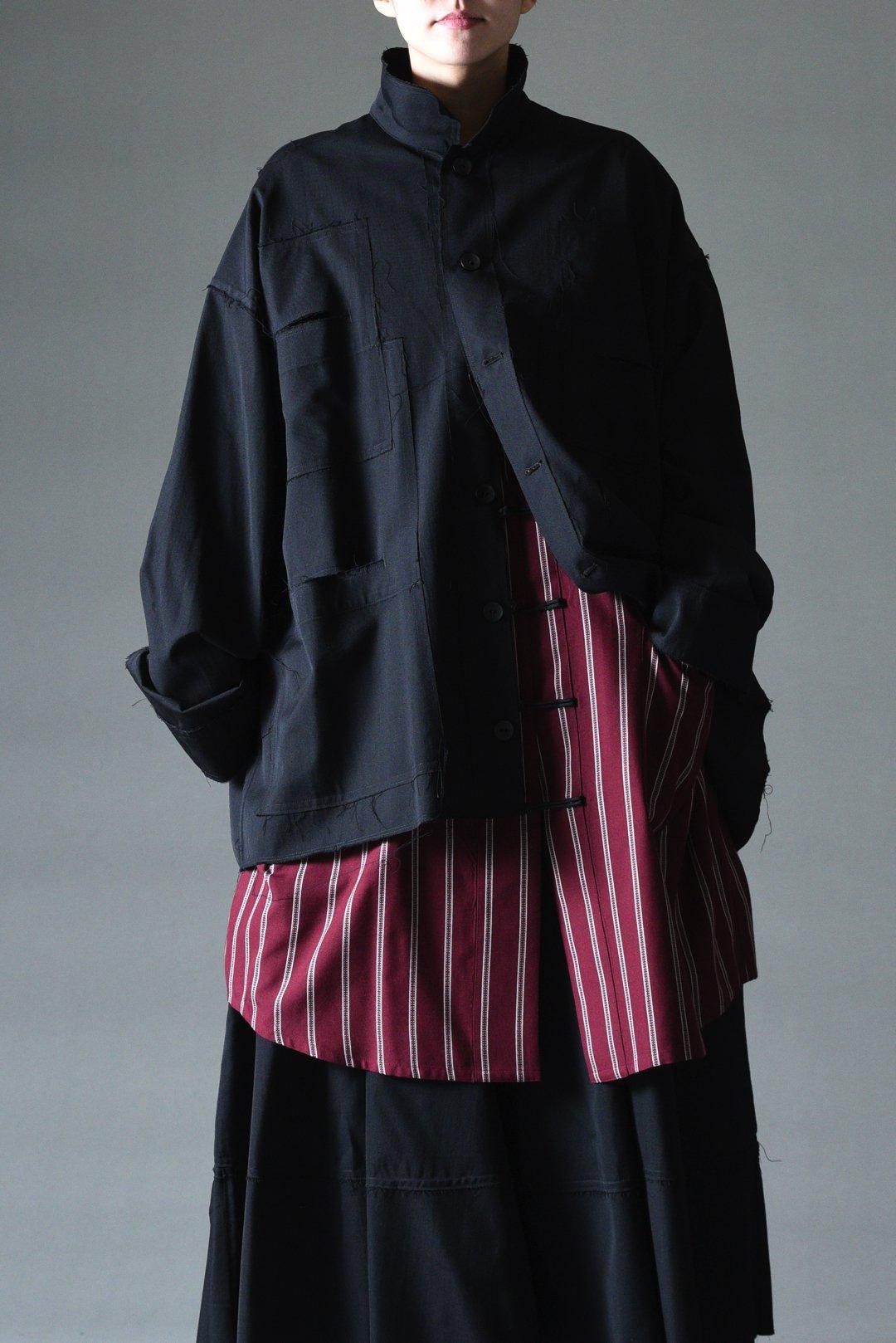 BISHOOL Wool Gabardine Cut Off Jacket with Damage Pocket