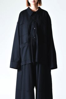 BISHOOL Wool Gabardine Cut Off Jacket with Damage Pocket black