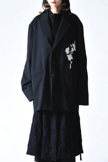 BISHOOL Embroidery Wool Gabardine Peaked Lapel Jacket -白桜-