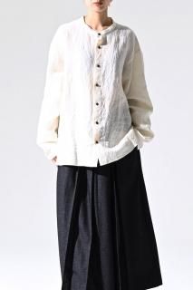 NEPHOLOGIST Linen Band Collar Shirt kinari [sample for show]