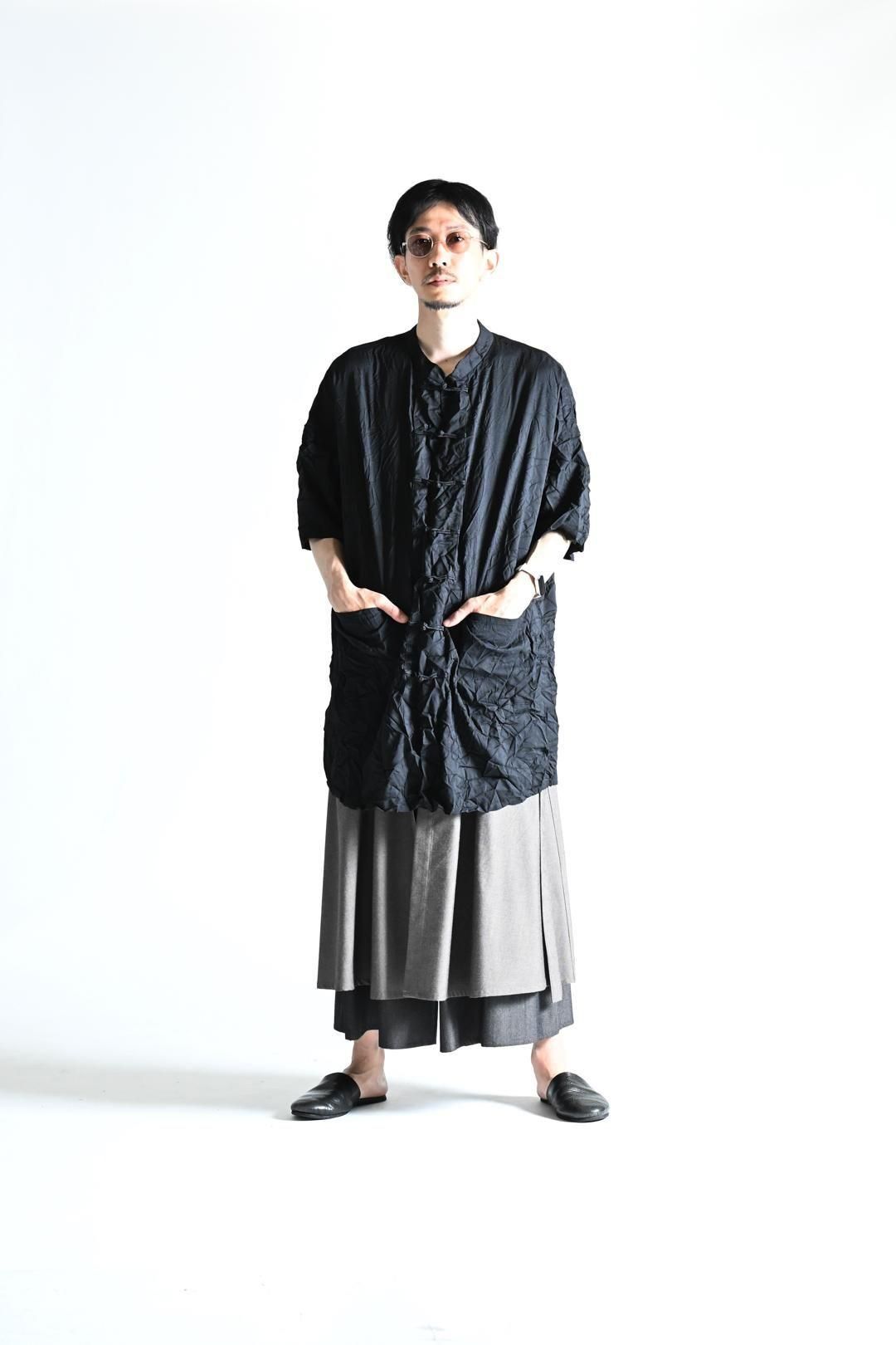 BISHOOL Wrinkled Wool Gabardine China Big Shirt - BISHOOL