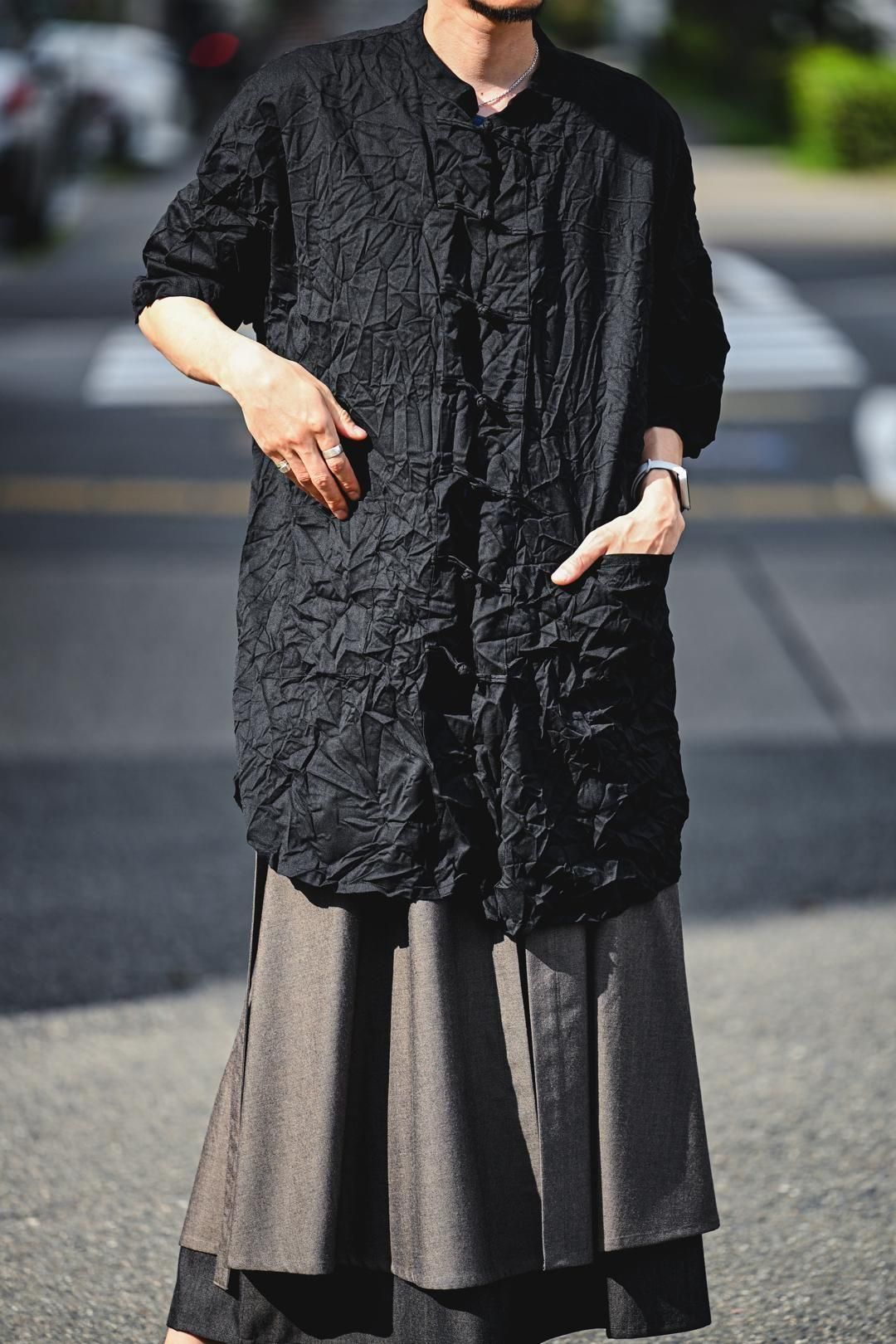 BISHOOL Wrinkled Wool Gabardine China Big Shirt - BISHOOL