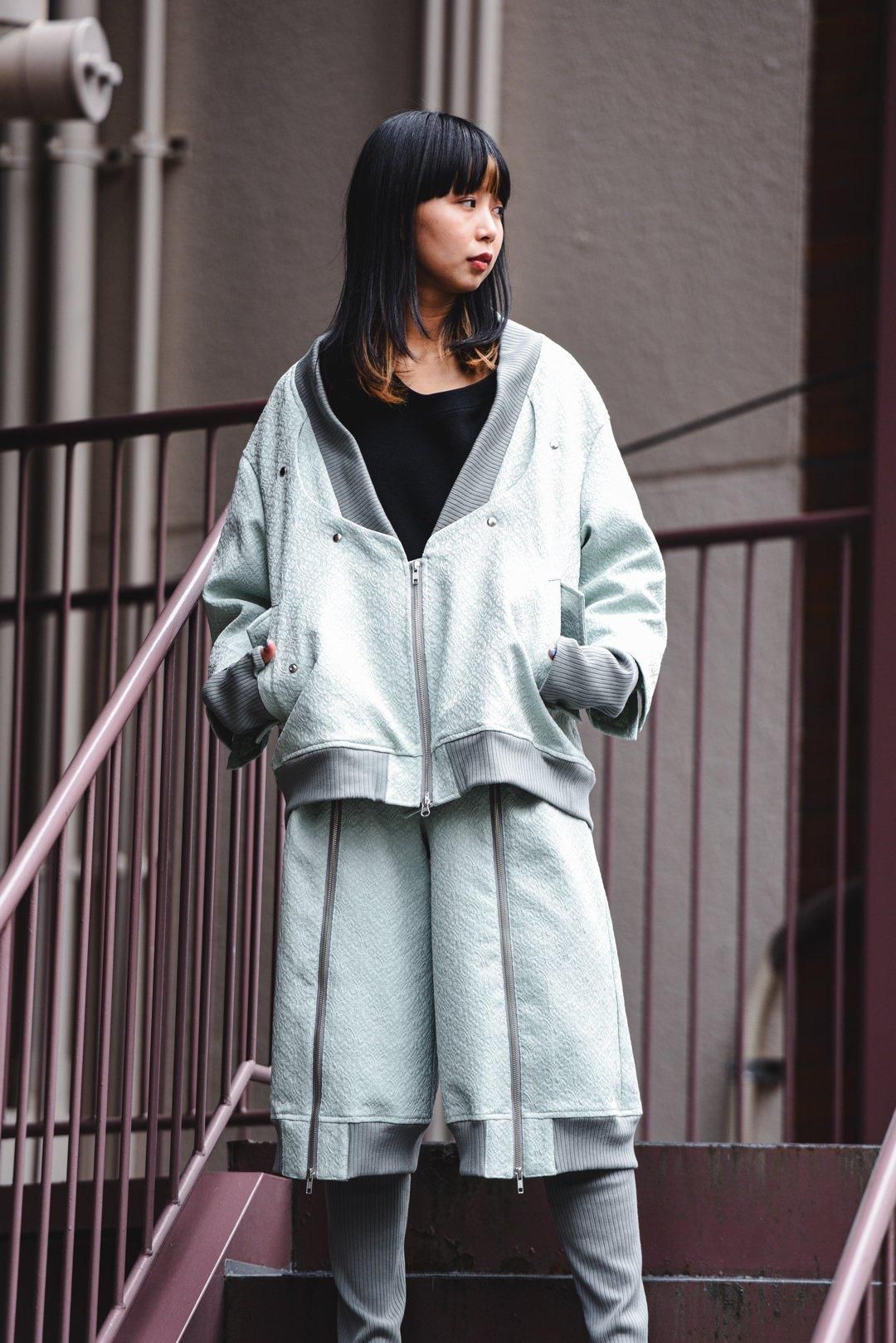 NaNo Art Layered rib blouson mint green - BISHOOL,Edwina