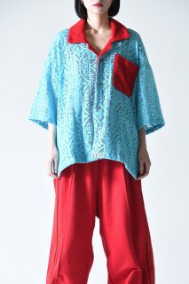 Leh Bowling Lace S/S Shirt TurquoiseRed