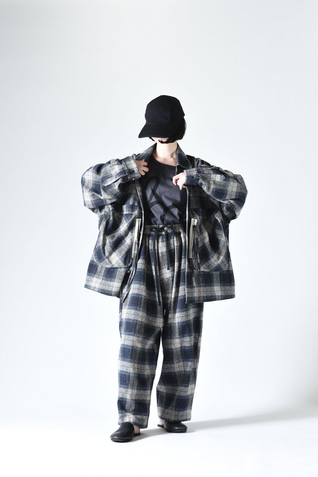 My Beautiful Landlet チェックツイードカーゴビッグシャツ Gray