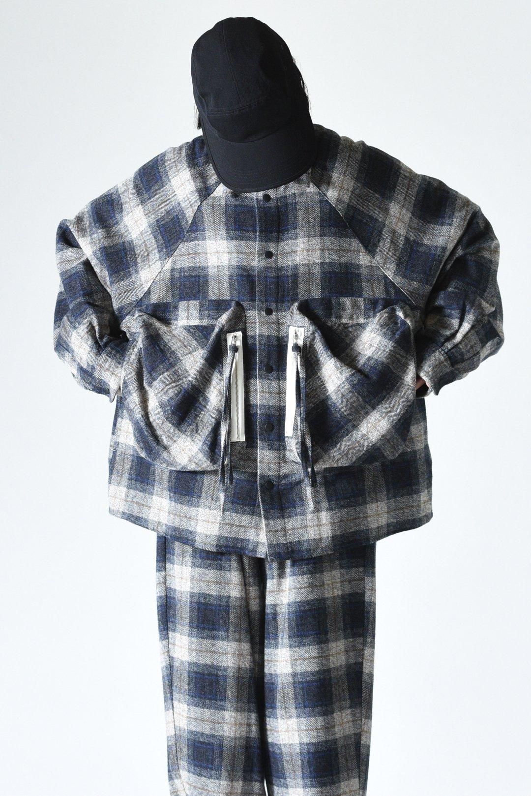 My Beautiful Landlet チェックツイードカーゴビッグシャツ Gray