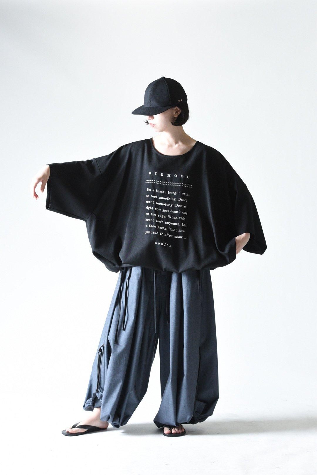 BISHOOL Message Embroidery Wool Gabardine Balloon Big-T