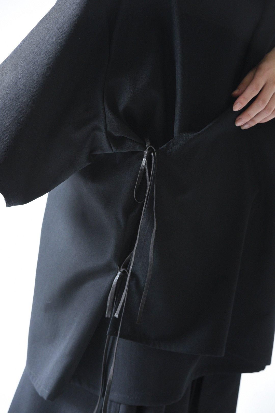 BISHOOL Wool Gabardine Wrap Big Pullover black - BISHOOL
