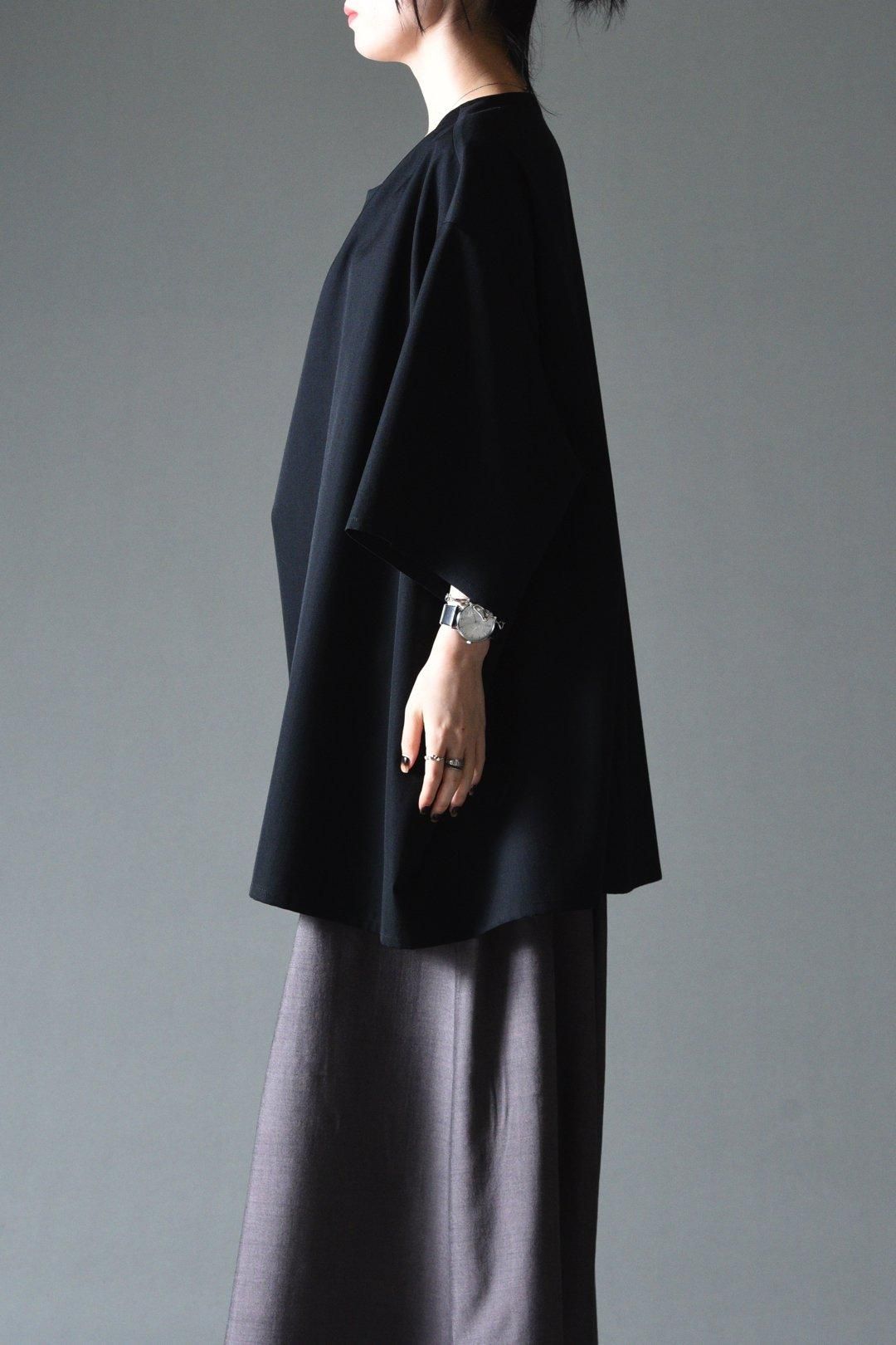 BISHOOL Wool Gabardine Wrap Big Pullover black - BISHOOL