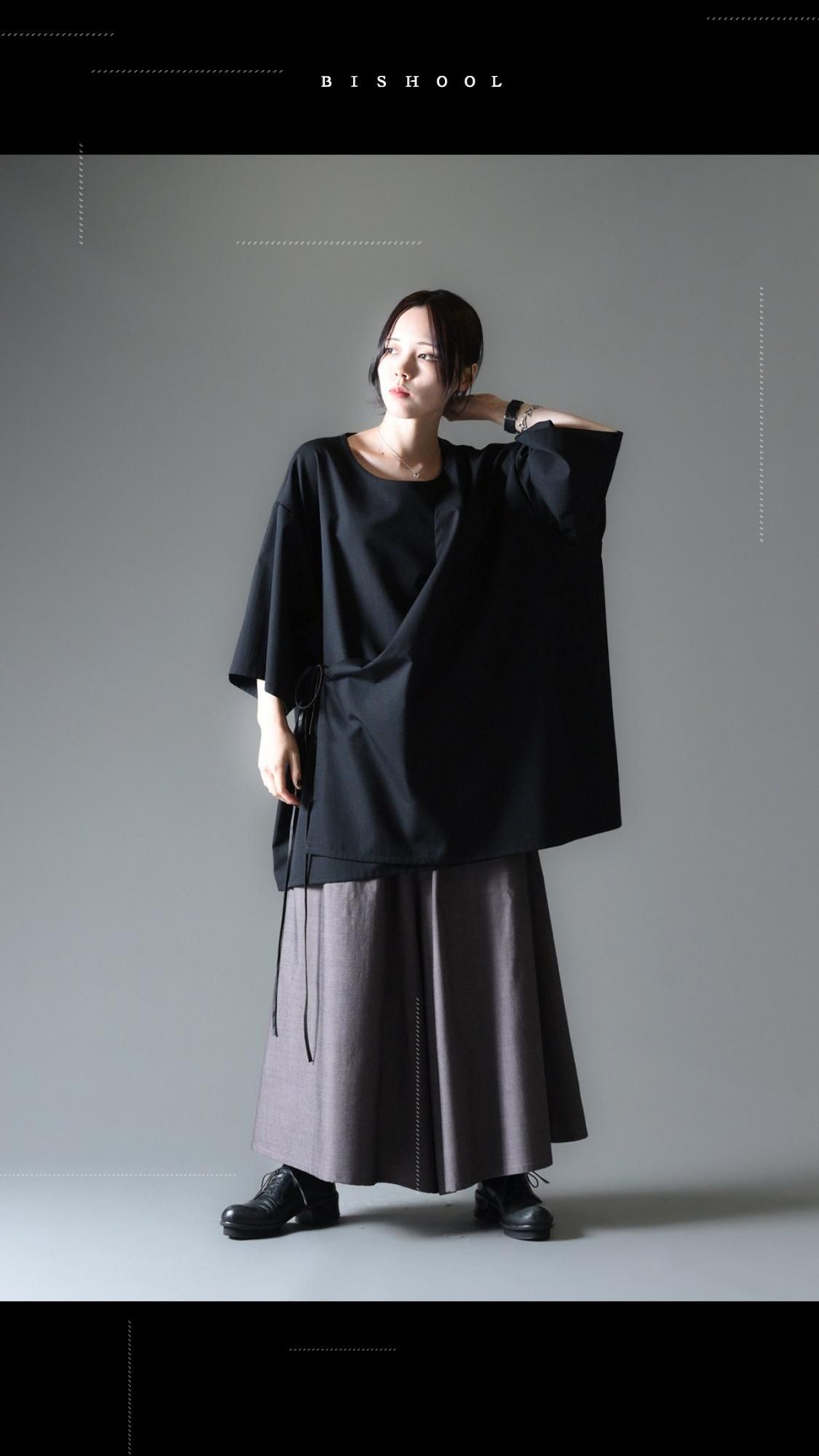 BISHOOL Wool Gabardine Wrap Big Pullover black - BISHOOL