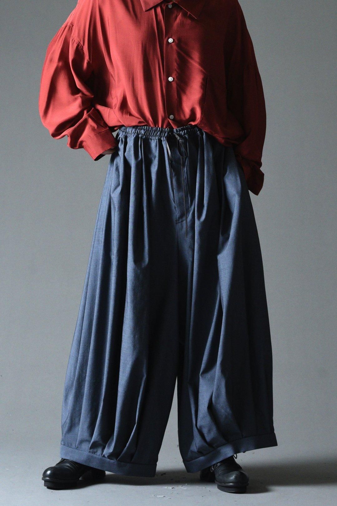 BISHOOL Wool Gabardine Pumpkin Drape Pants blue gray