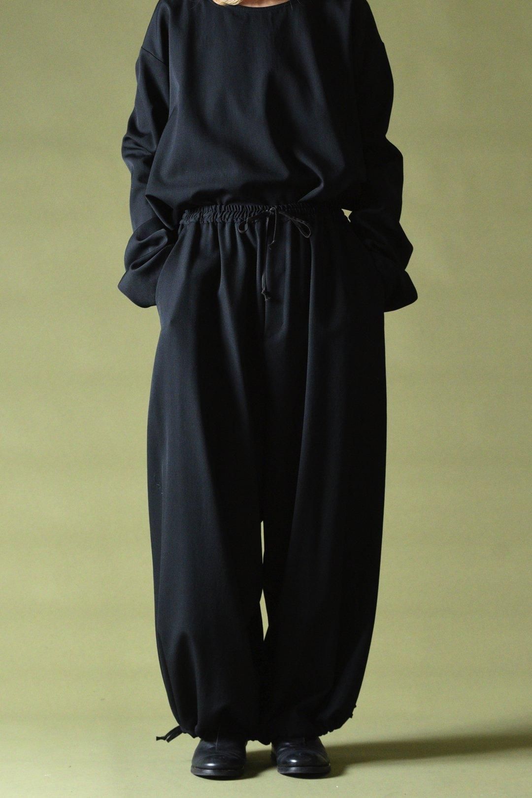 BISHOOL Wool Gabardine Easy Goto-Gi Pants black - BISHOOL