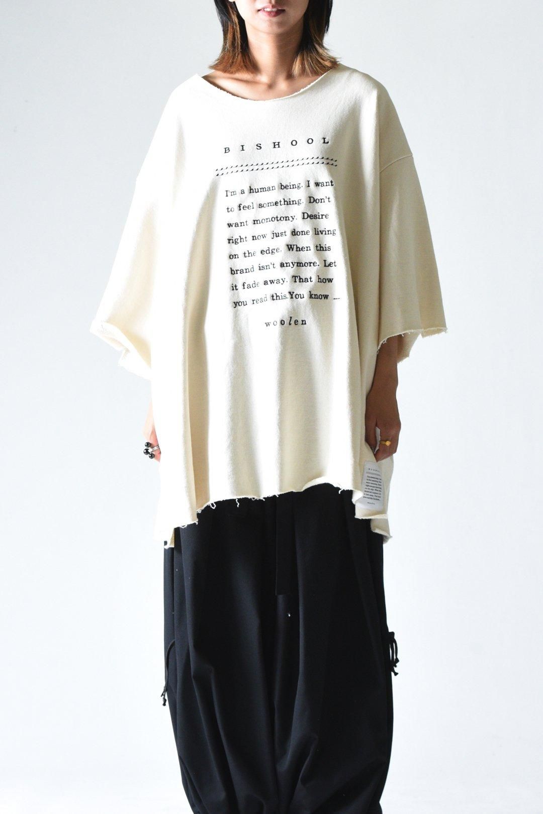 BISHOOL Message Embroidery Cut Off Loose Sweat-T off white
